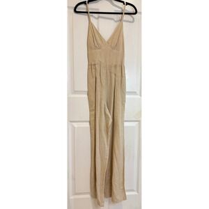 Japna Casual Jumpsuit Wide Leg Spaghetti Strap Tie‎ Back Tan Size S
